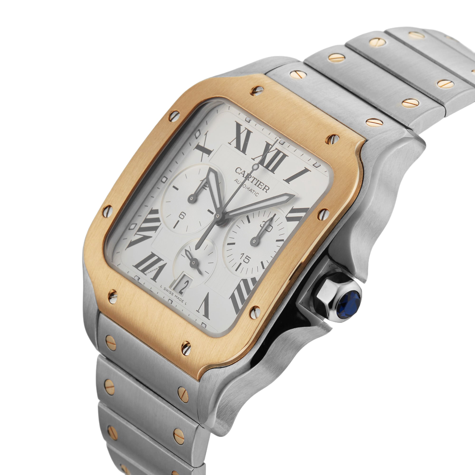 Pre-Owned Cartier Santos Chronograph 44.9mm Stainless Steel and Yellow Gold