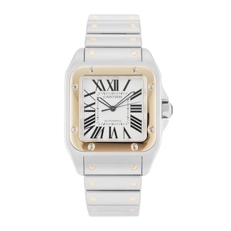 Pre-Owned Cartier Santos 100 XL 38mm Stainless Steel and Yellow Gold Pre-Owned Cartier Santos 100 XL 38mm Stainless Steel and Yellow Gold