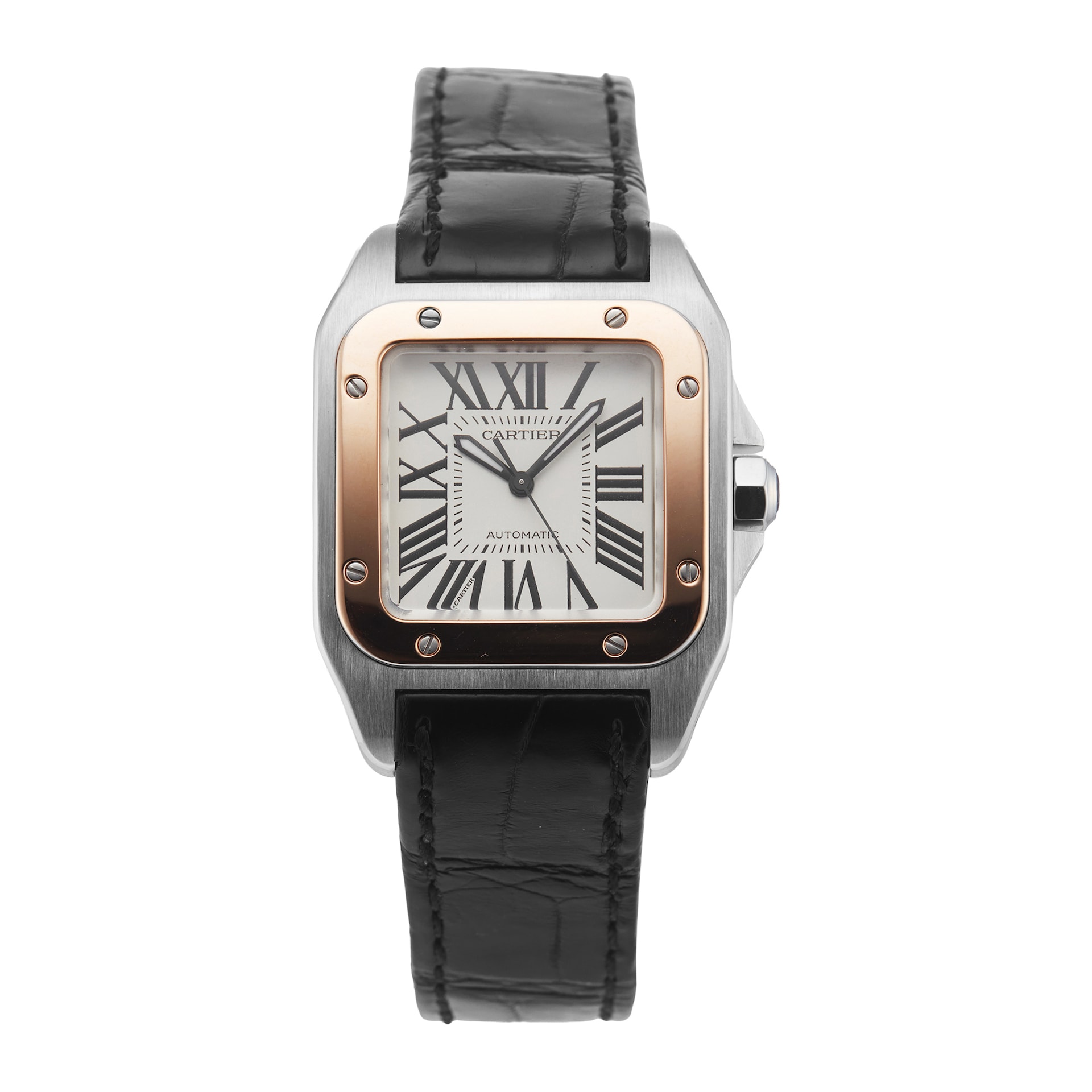 Pre-Owned Cartier Santos 100 33mm Stainless Steel and Rose Gold Pre-Owned Cartier Santos 100 33mm Stainless Steel and Rose Gold