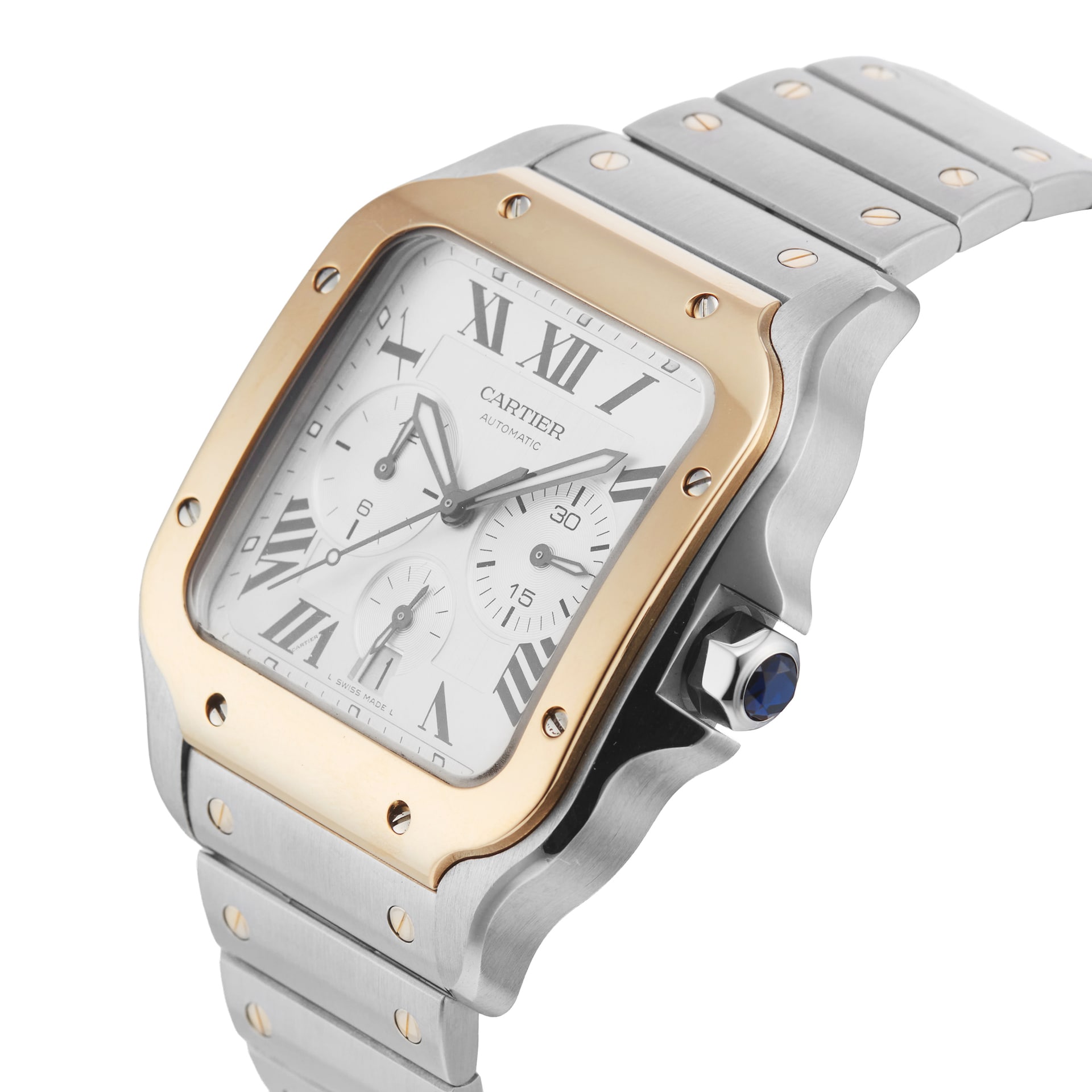 Pre-Owned Cartier Santos De Chronograph 44.9mm Stainless Steel and Yellow Gold