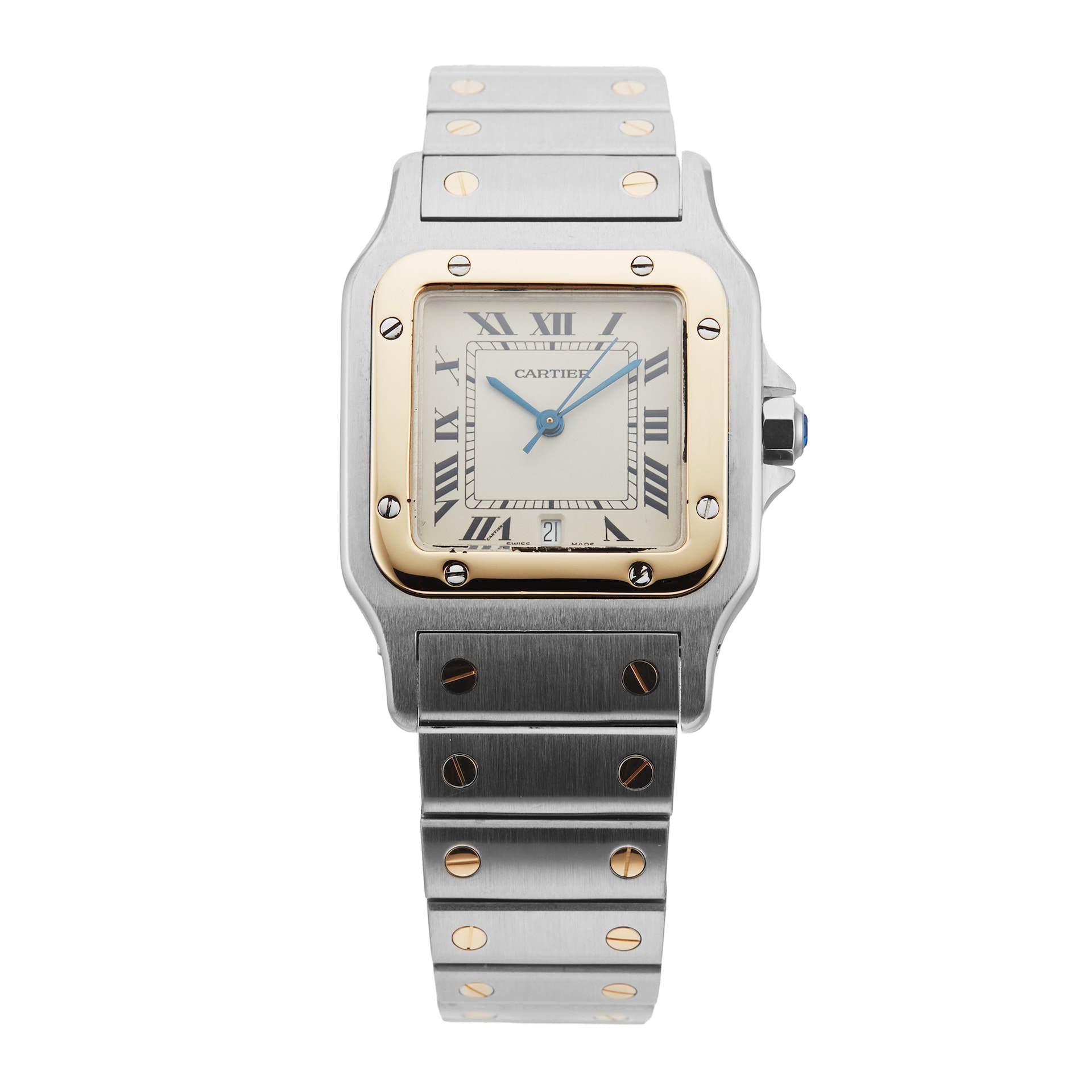 Pre-Owned Cartier Pre-Owned Cartier Santos Galbee 28mm Stainless Steel and Yellow Gold W20011C4 Pre-Owned Cartier Pre-Owned Cartier Santos Galbee 28mm Stainless Steel and Yellow Gold W20011C4