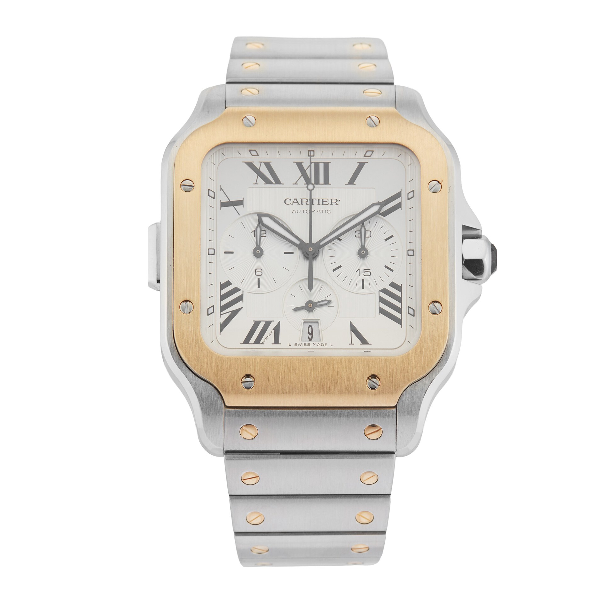 Pre-Owned Cartier Santos De Chronograph 44.9mm Stainless Steel and Yellow Gold Pre-Owned Cartier Santos De Chronograph 44.9mm Stainless Steel and Yellow Gold
