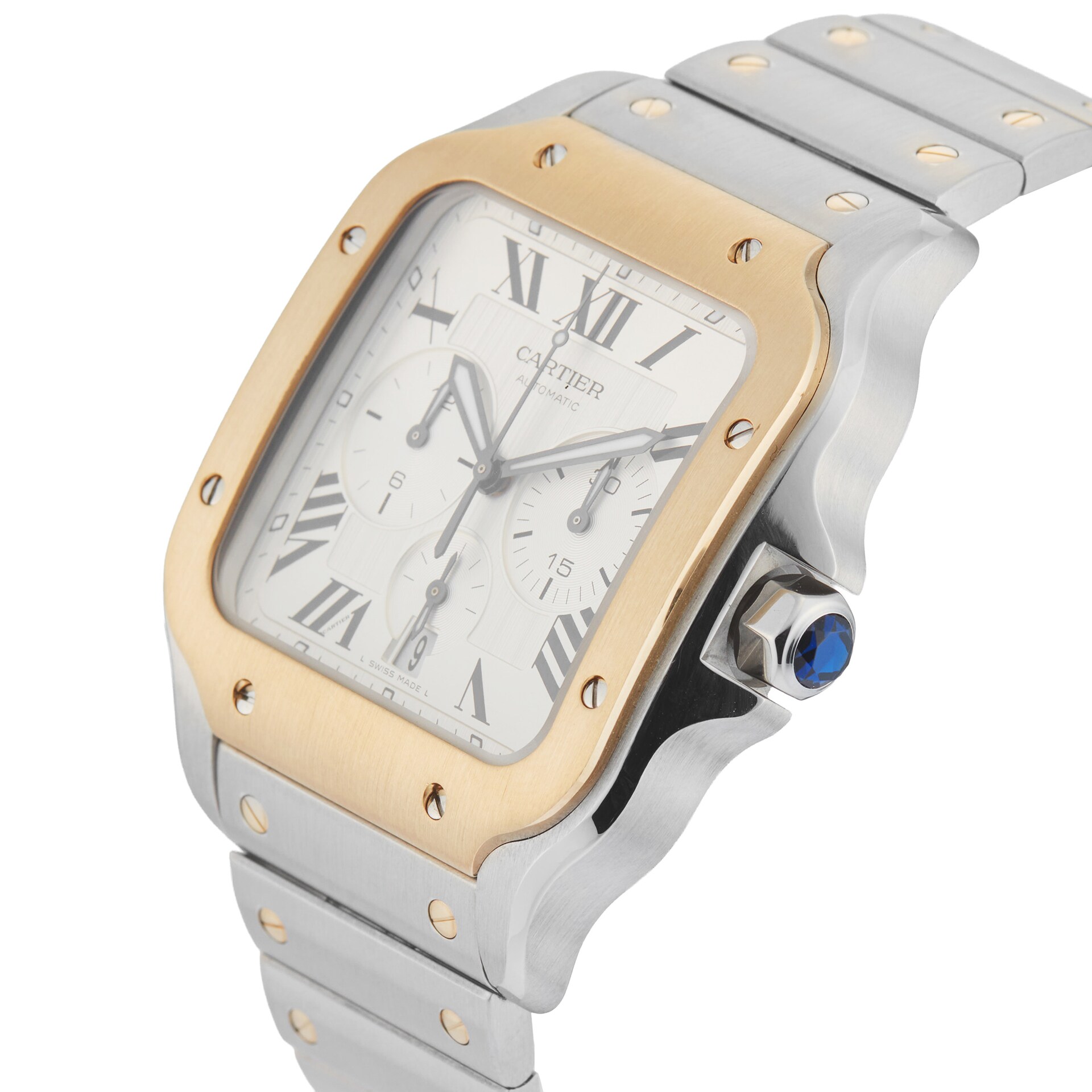 Pre-Owned Cartier Santos De Chronograph 44.9mm Stainless Steel and Yellow Gold Pre-Owned Cartier Santos De Chronograph 44.9mm Stainless Steel and Yellow Gold