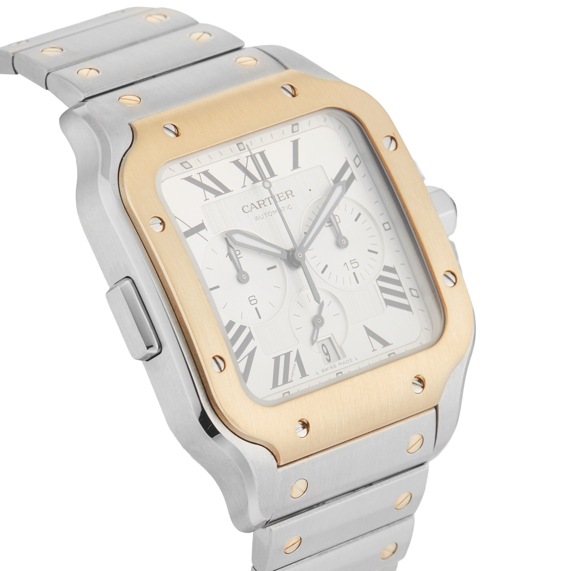 Pre-Owned Cartier Santos De Chronograph 44.9mm Stainless Steel and Yellow Gold Pre-Owned Cartier Santos De Chronograph 44.9mm Stainless Steel and Yellow Gold
