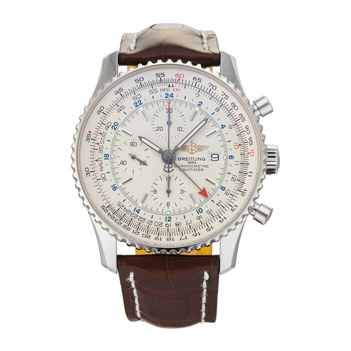 Pre-Owned Breitling Pre-Owned Breitling Navitimer World Silver Steel Mens Watch A2432212/G571