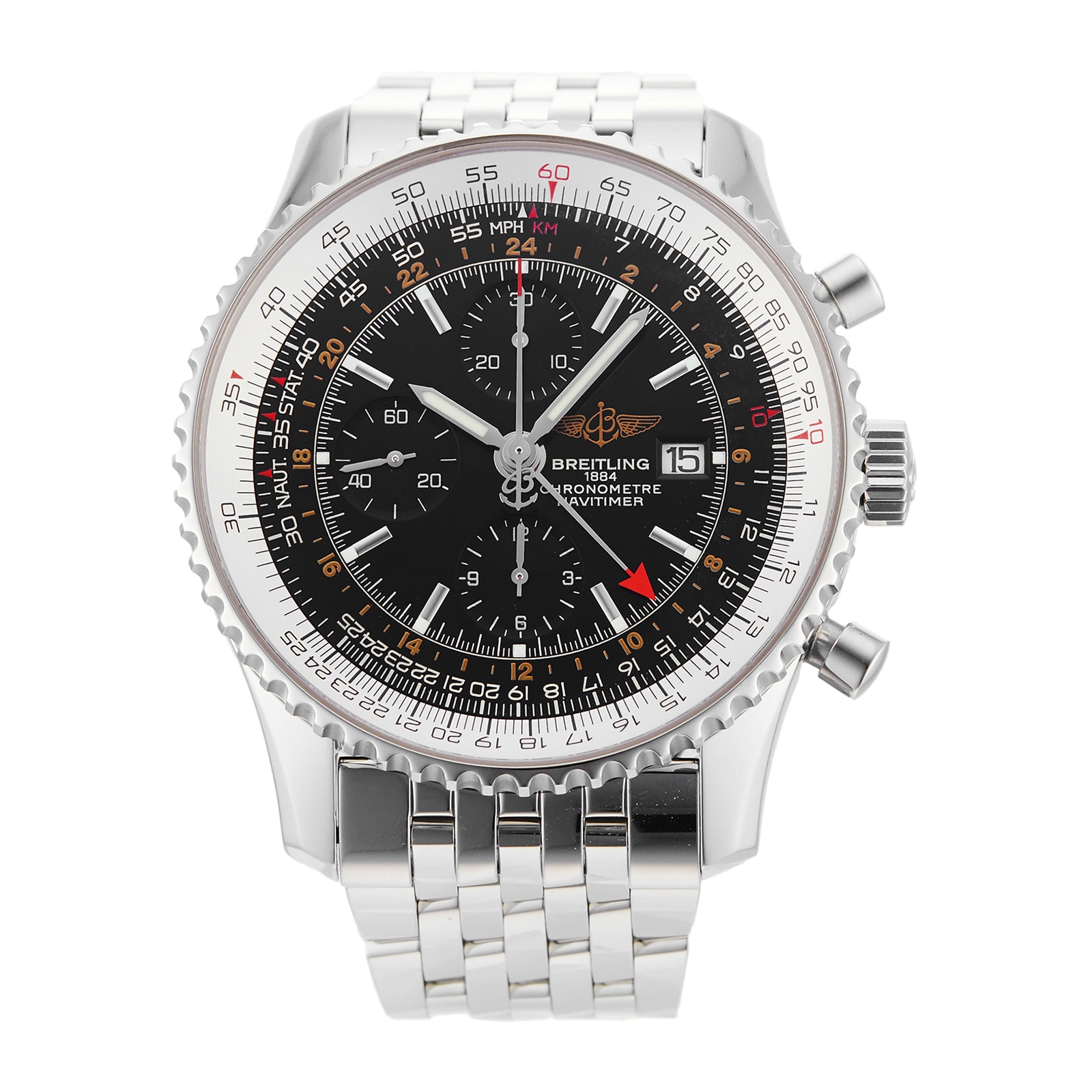 Pre-Owned Breitling Navitimer Black Steel Mens Watch A24322