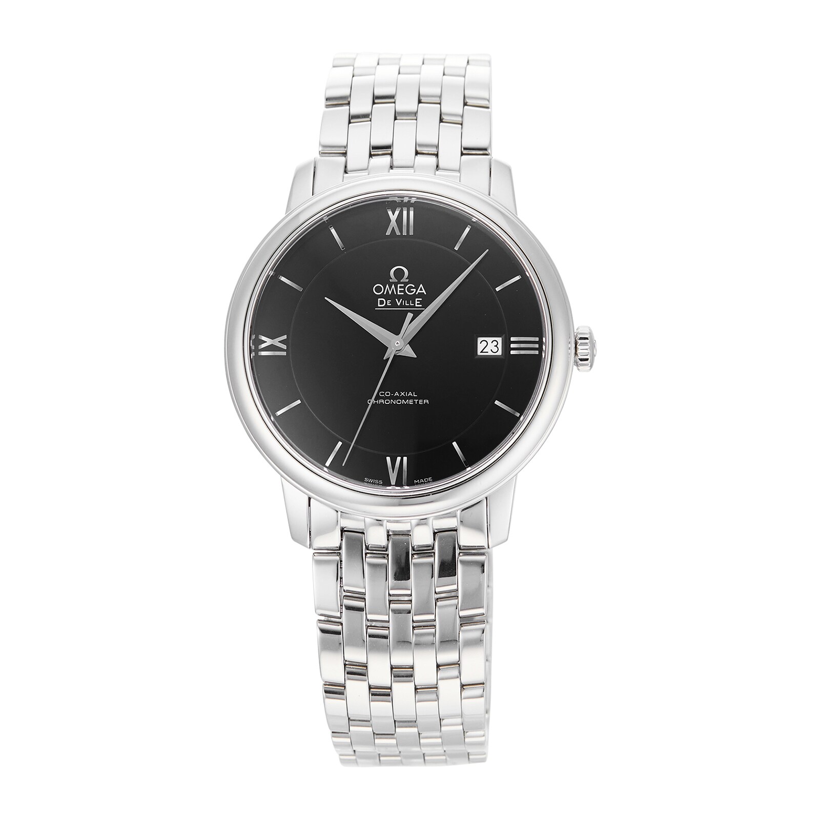 Pre-Owned Omega De Ville Black Steel Mens Watch 424.10.40.20.01.001