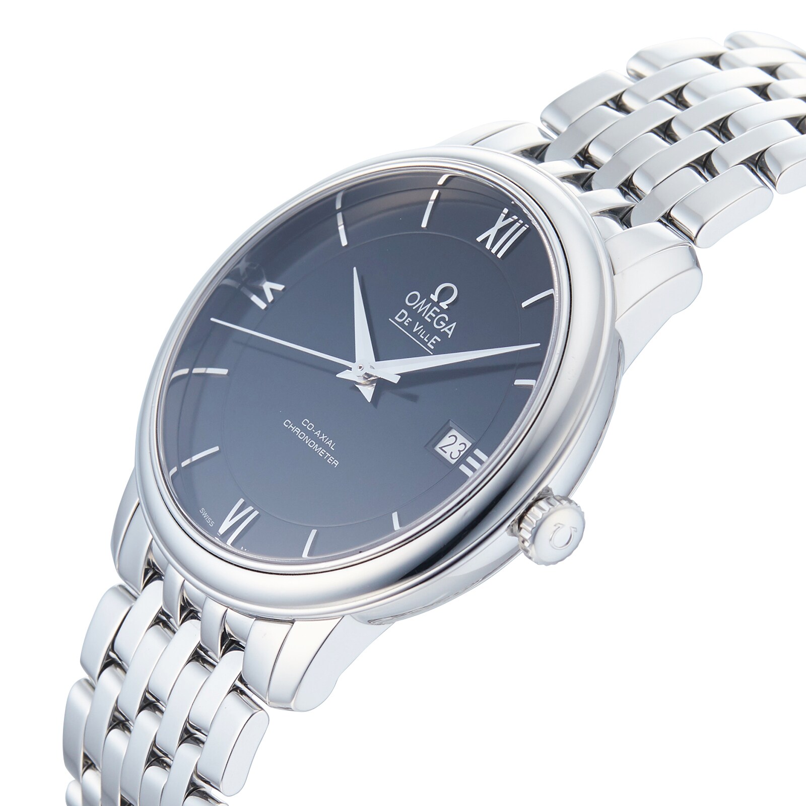Pre-Owned Omega De Ville Black Steel Mens Watch 424.10.40.20.01.001