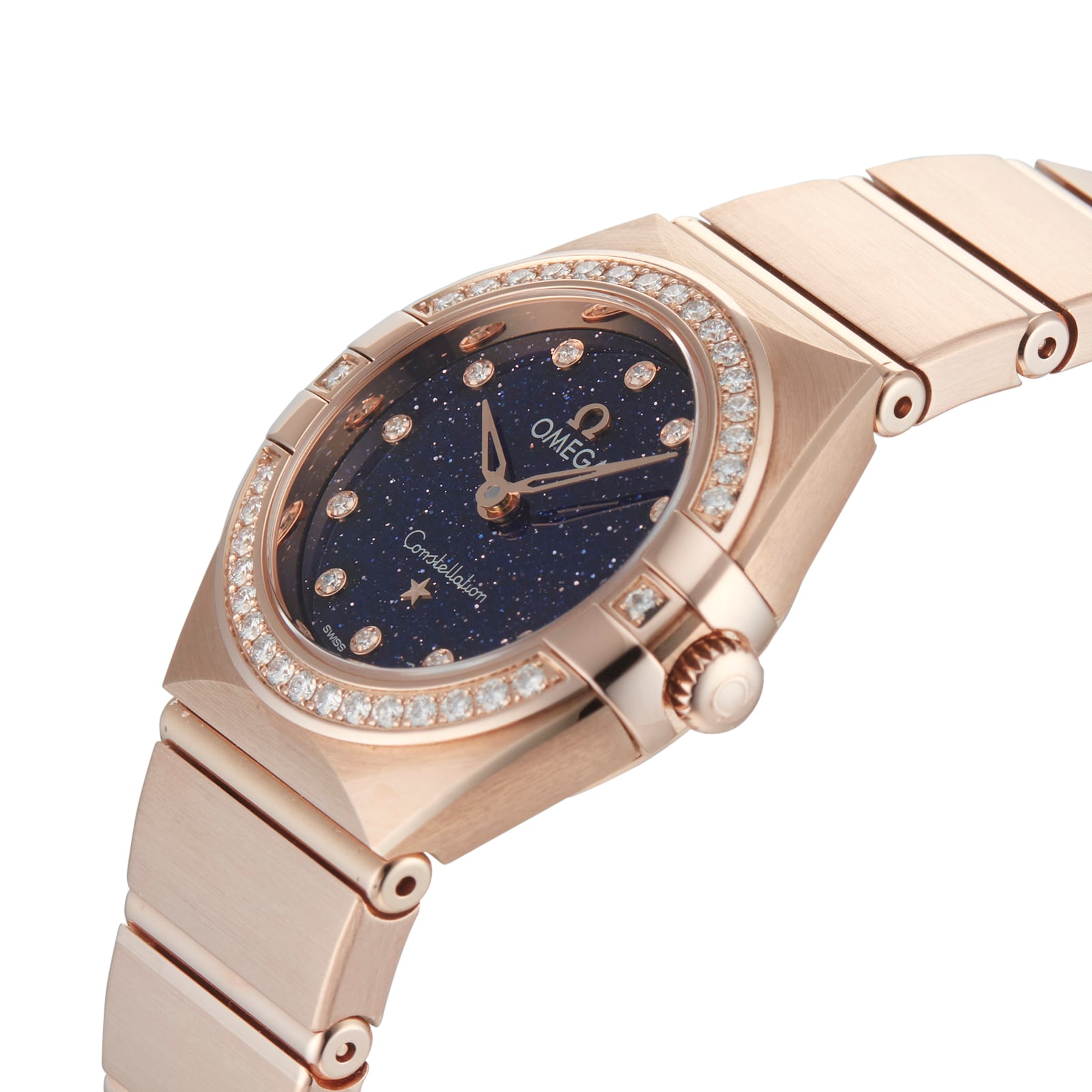 Omega constellation rose clearance gold diamond ladies watch