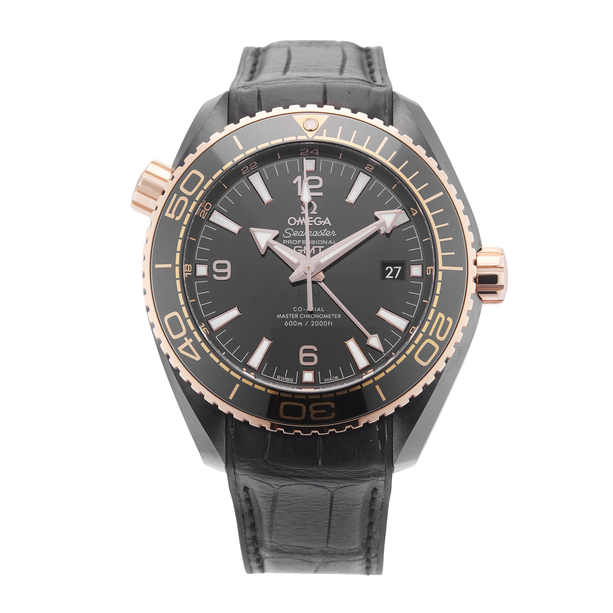 Pre-Owned Omega Seamaster Planet Ocean Deep Black GMT 45.5mm Ceramic and Rose Gold Pre-Owned Omega Seamaster Planet Ocean Deep Black GMT 45.5mm Ceramic and Rose Gold