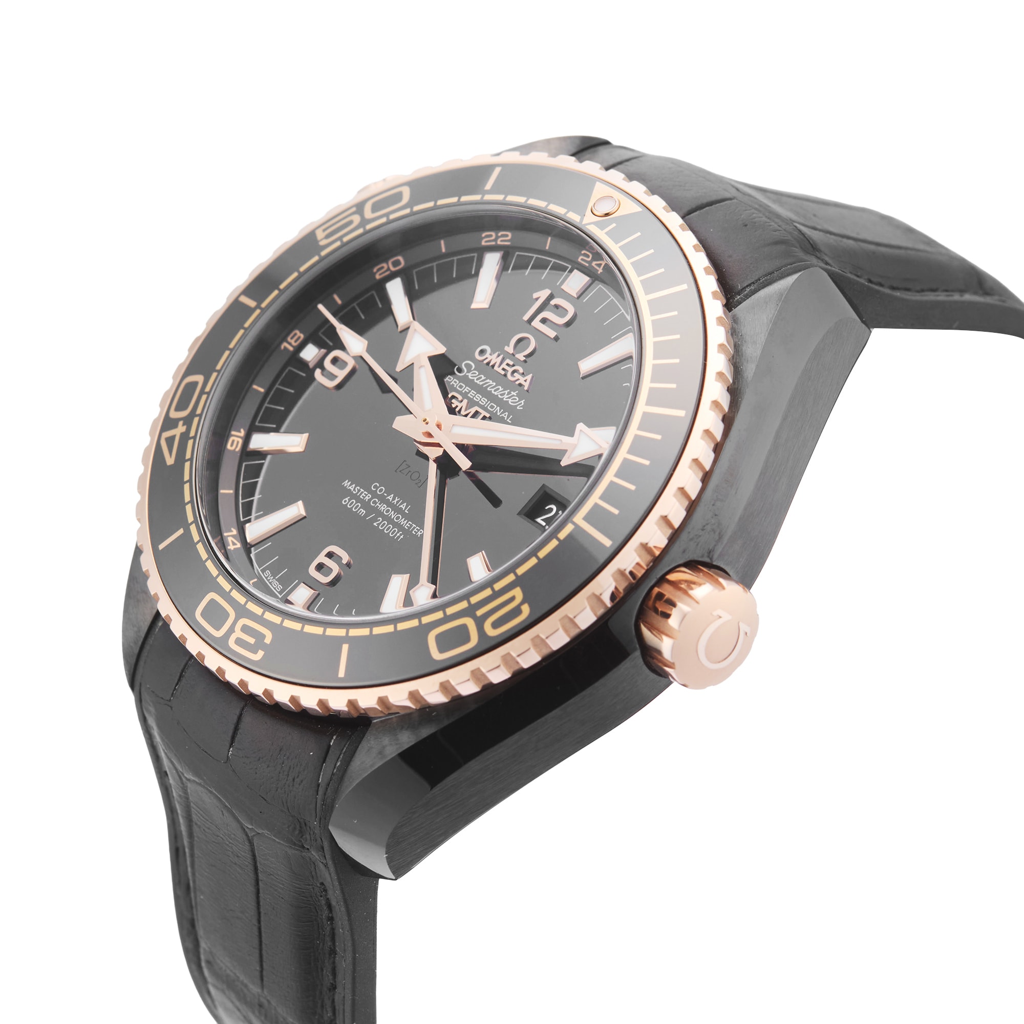 Pre-Owned Omega Seamaster Planet Ocean Deep Black GMT 45.5mm Ceramic and Rose Gold Pre-Owned Omega Seamaster Planet Ocean Deep Black GMT 45.5mm Ceramic and Rose Gold