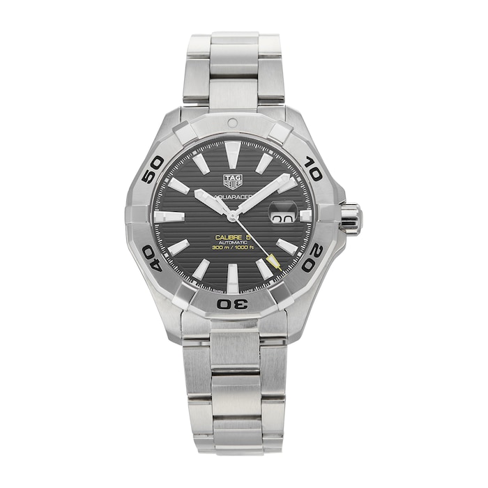 Pre-Owned TAG Heuer Aquaracer Calibre 5 Black Steel Mens Watch WAY2010.BA0927