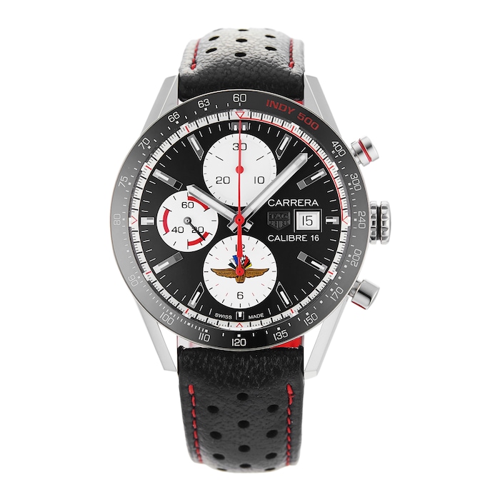 Tag Heuer Men's CV201AS.FC6429 Carrera Chronograph Black Leather Watch