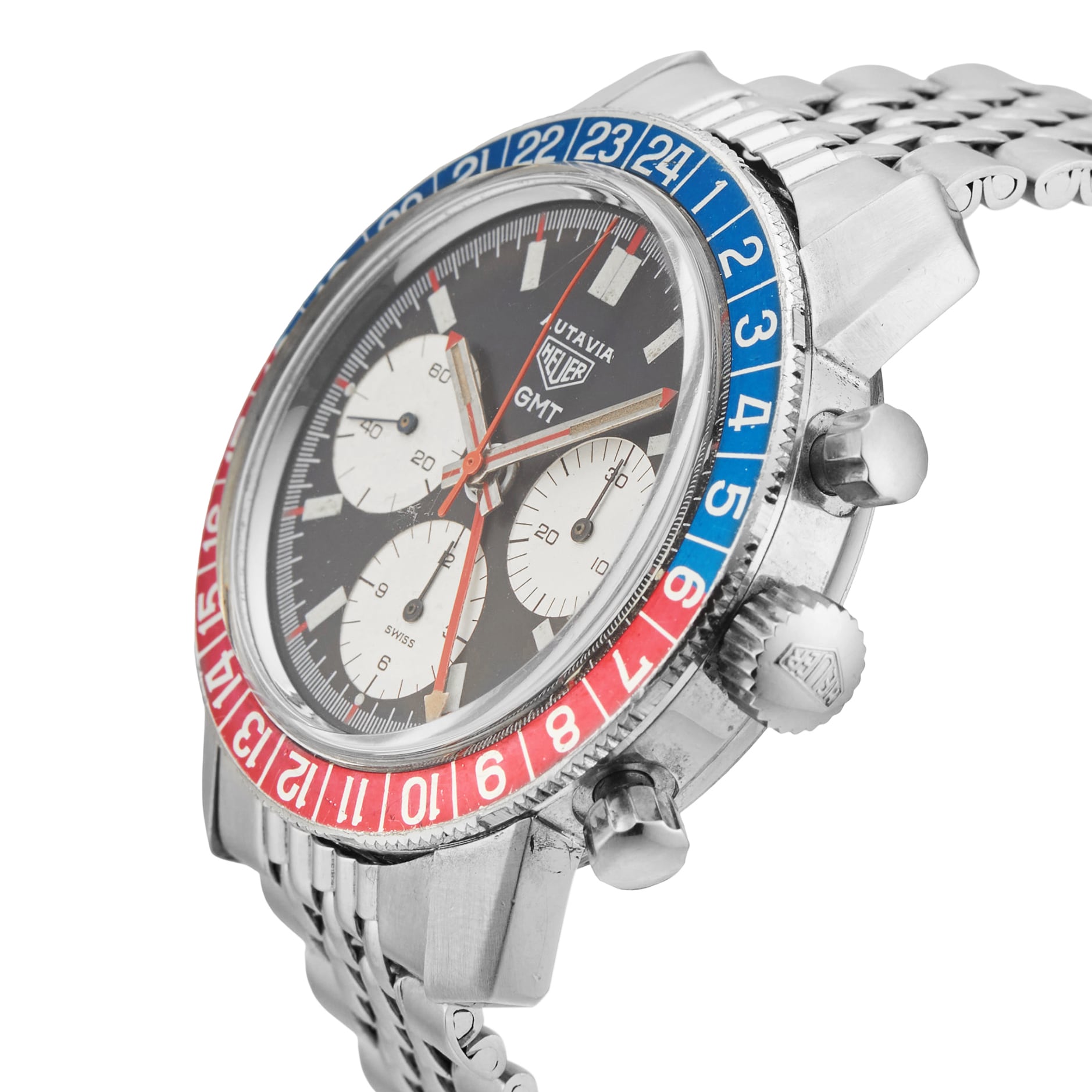 Vintage Heuer Autavia GMT 2446C 1970s 40mm Stainless Steel