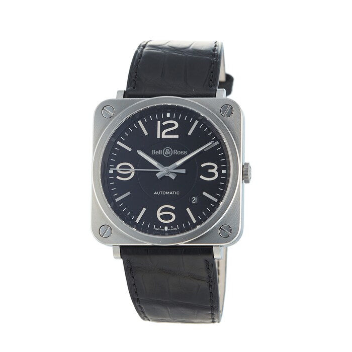 Pre-Owned Bell & Ross Pre-Owned Bell & Ross BRS-92 Black Steel Mens Watch BRS-92-S