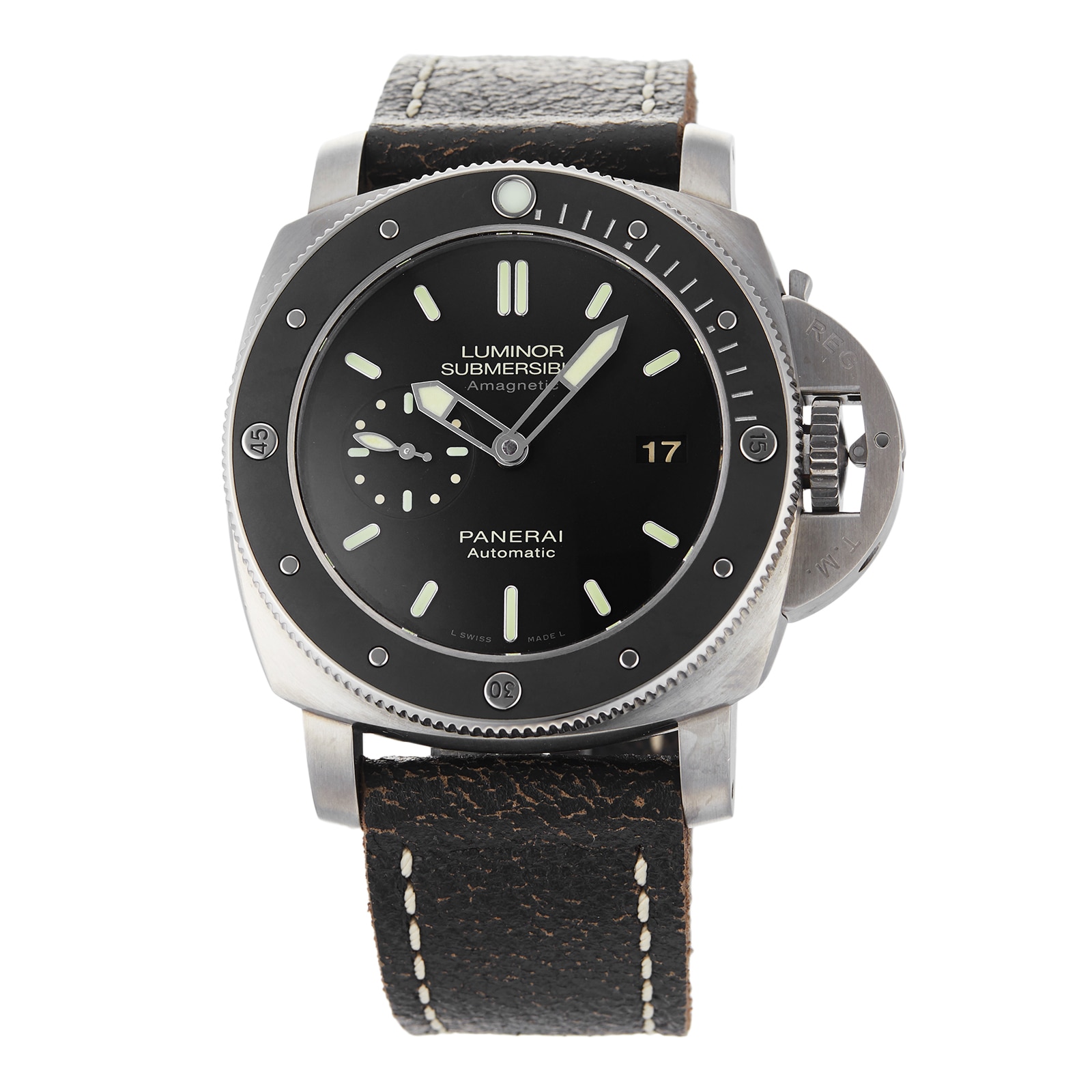 Pre-Owned Panerai Luminor Submersible Black Titanium Mens Watch PAM00389