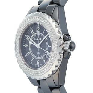 Chanel J12 H0949 Diamond Black Ceramic Quartz Ladies Watch Pre-Owned  [b0628]