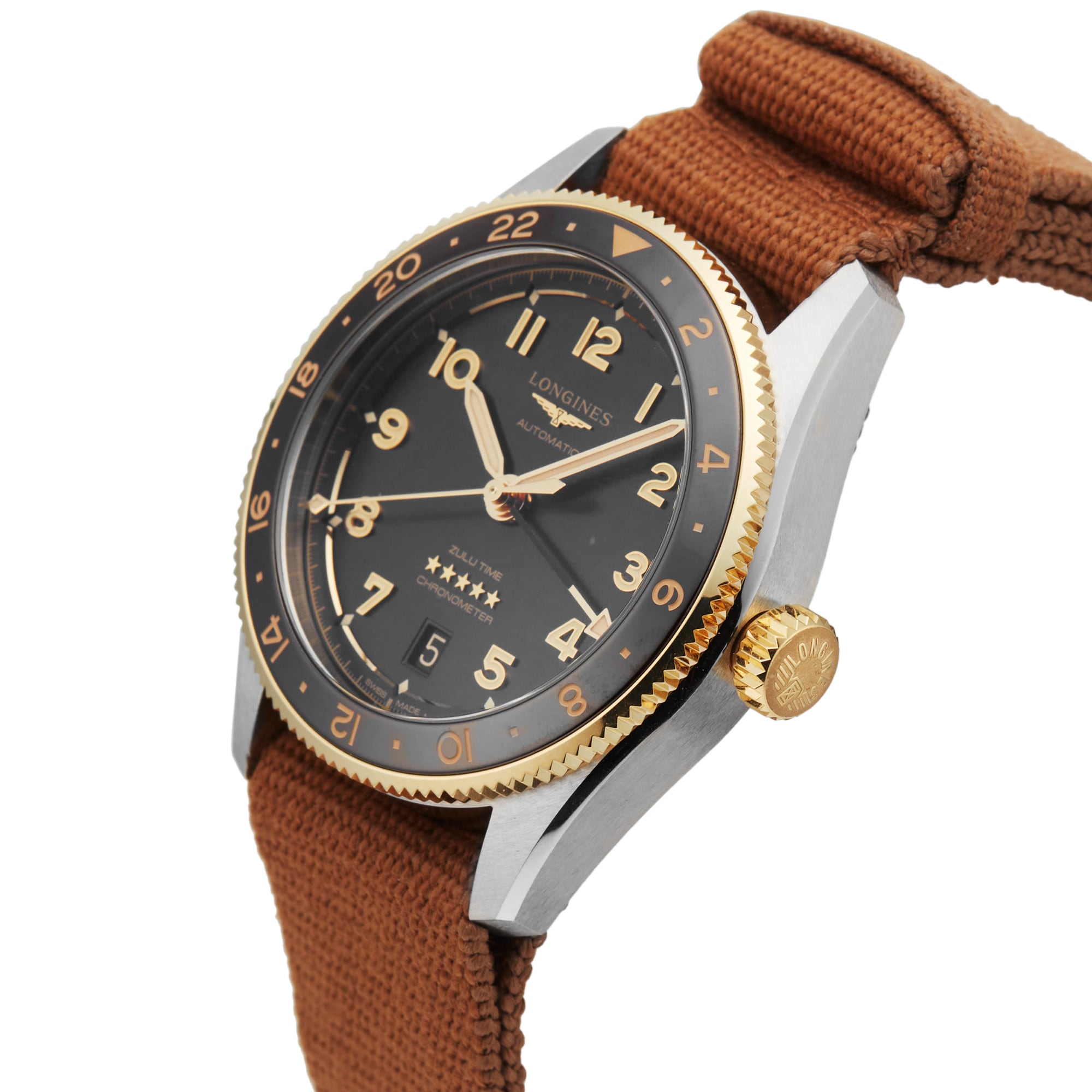 Pre-Owned Longines Spirit Zulu Time 39mm Stainless Steel and Yellow Gold