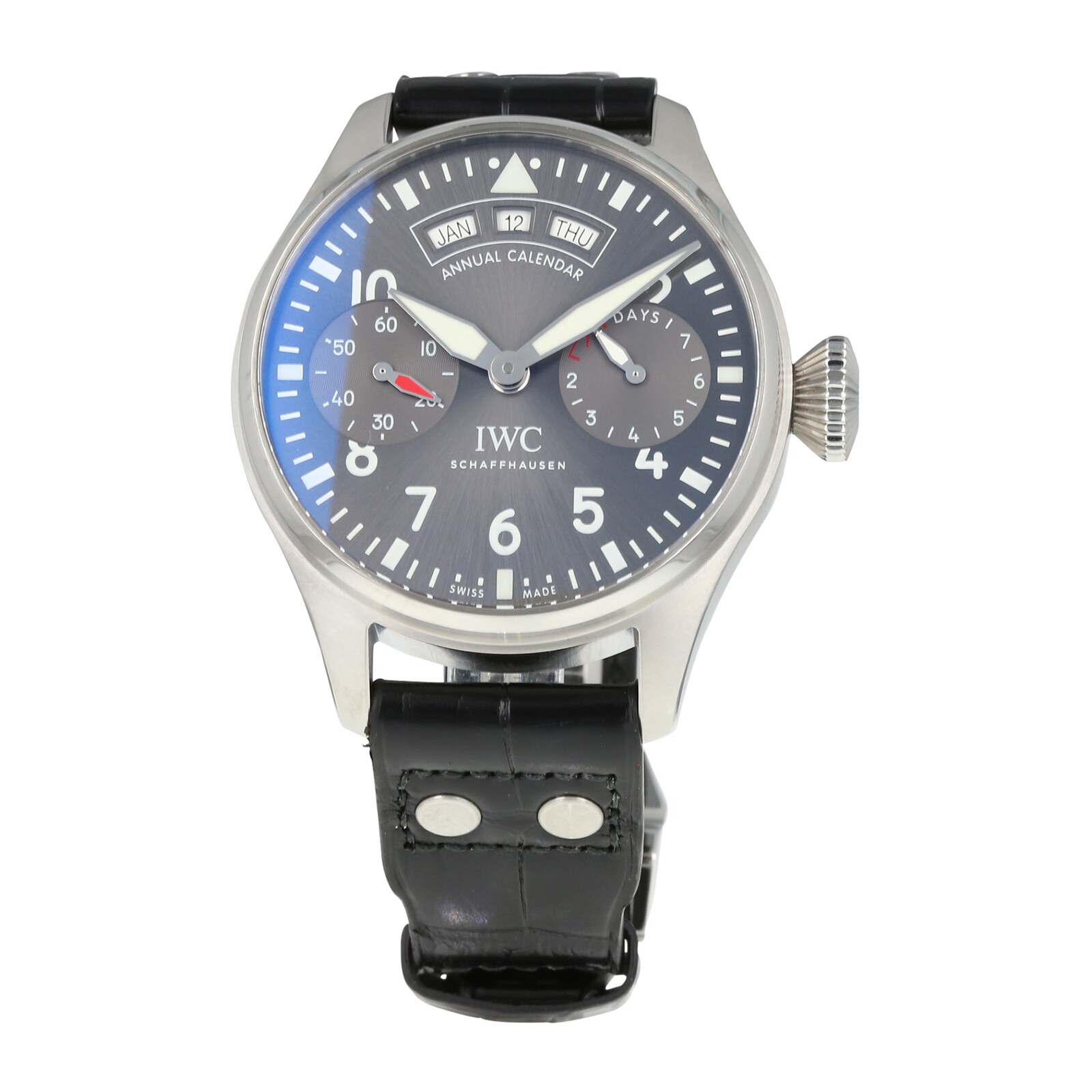 Pre-Owned IWC Big Pilots Watch Annual Calendar Spitfire Slate Steel Mens Watch IW502702 Pre-Owned IWC Big Pilots Watch Annual Calendar Spitfire Slate Steel Mens Watch IW502702
