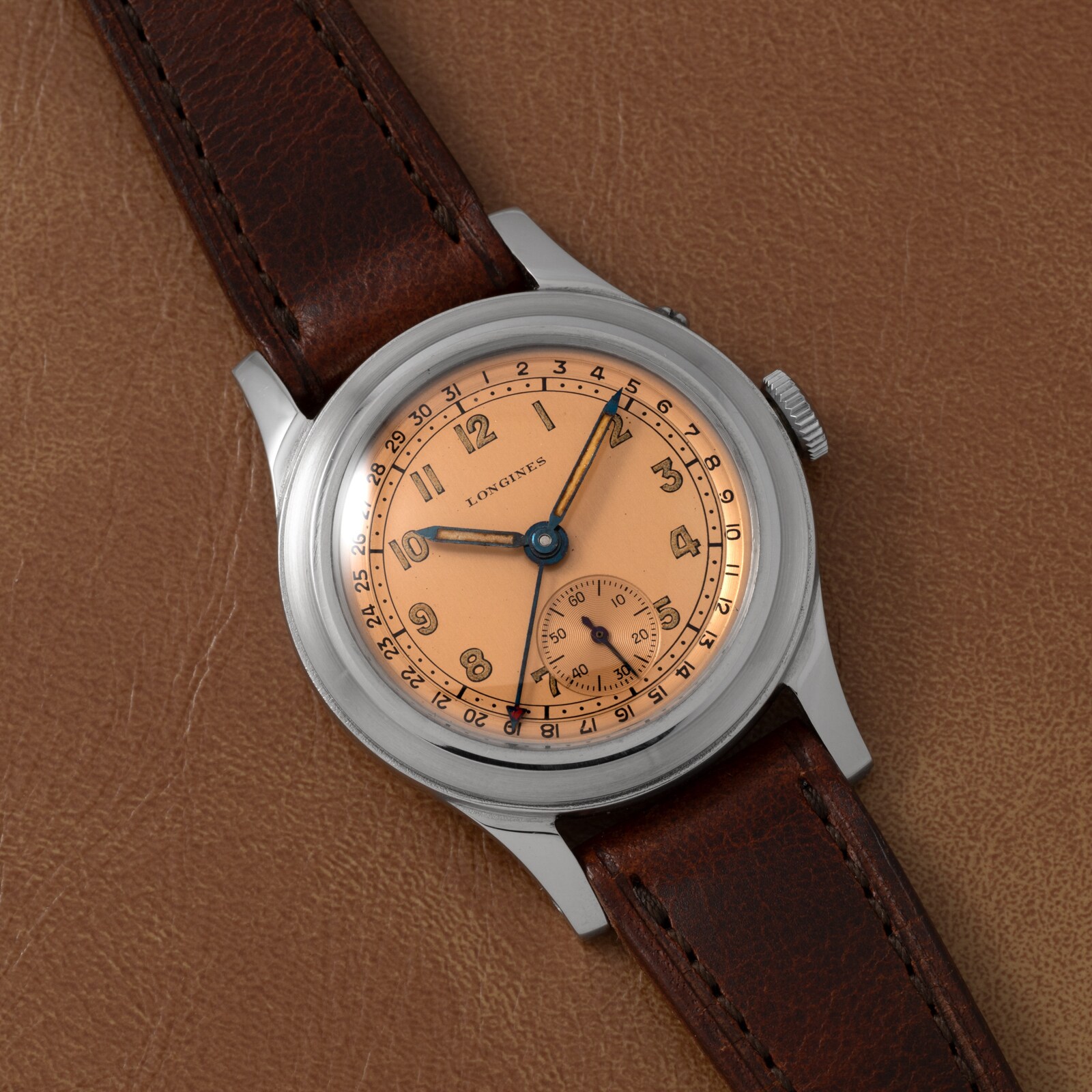 Pre-Owned Longines Salmon' Pointer Date