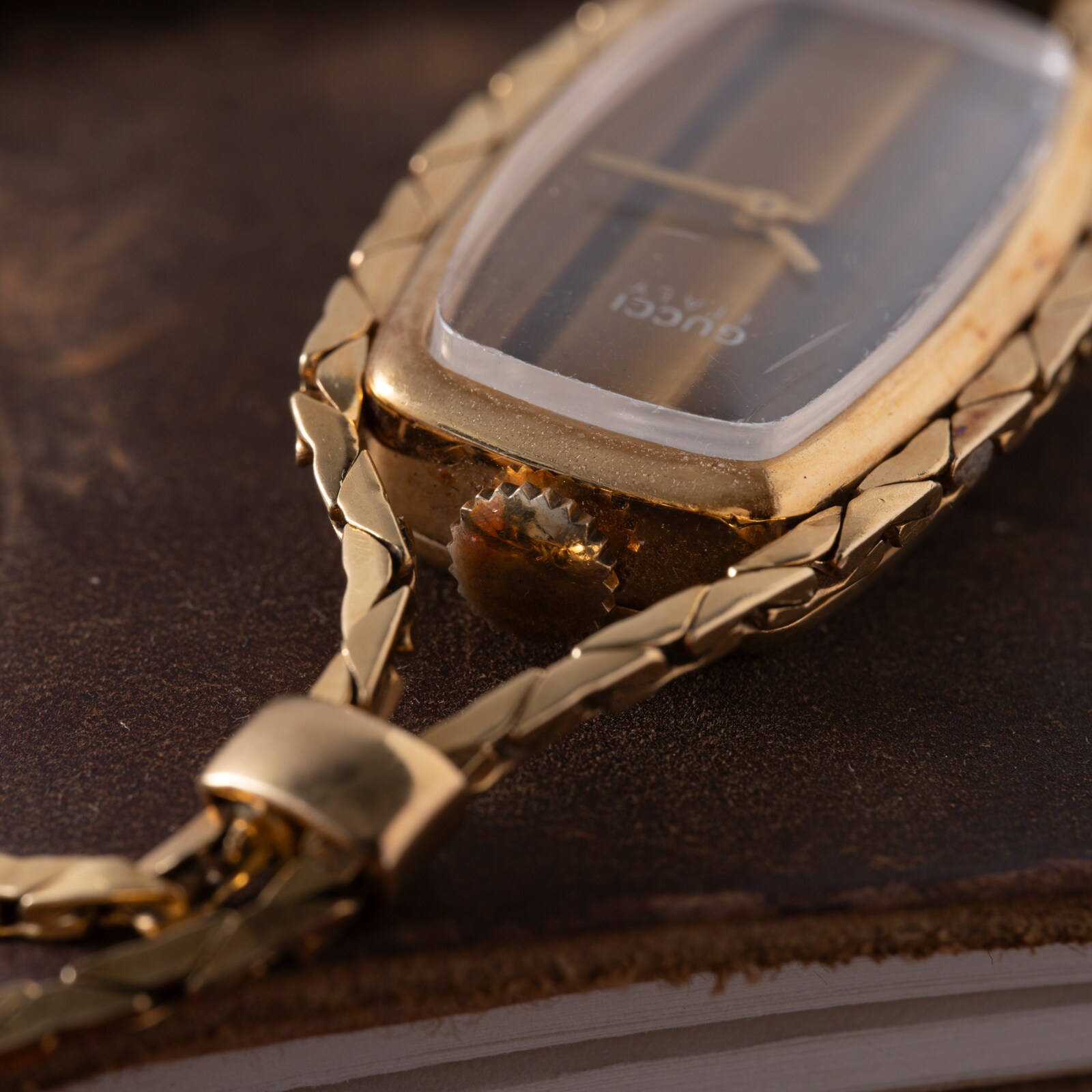 Pre-Owned Gucci Tiger's Eye Sautoir Timepiece Necklace