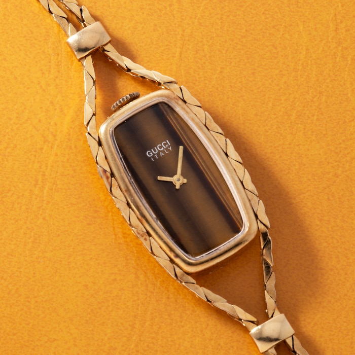Pre-Owned Gucci Tiger's Eye Sautoir Timepiece Necklace