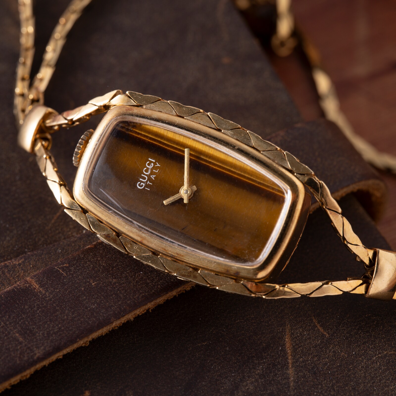 Pre-Owned Gucci Tiger's Eye Sautoir Timepiece Necklace