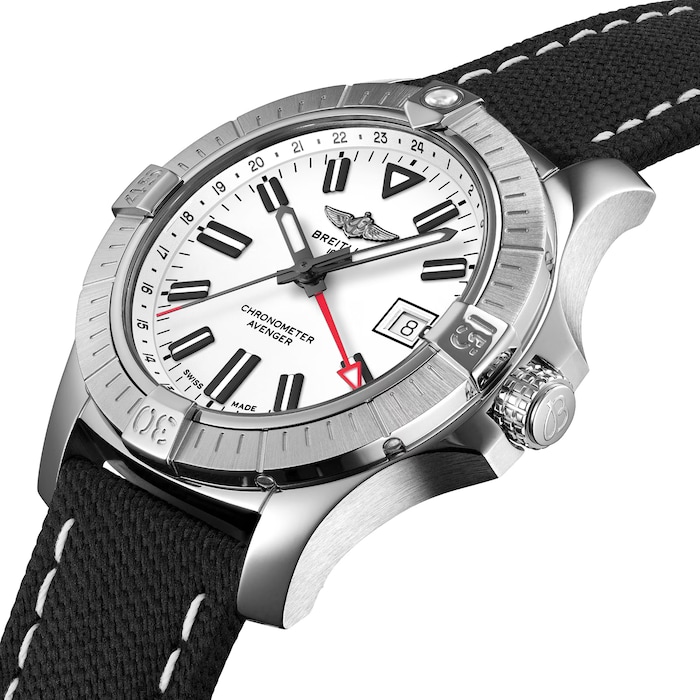 Pre-Owned Breitling Avenger Automatic GMT 43 Stainless Steel Leather Strap Watch