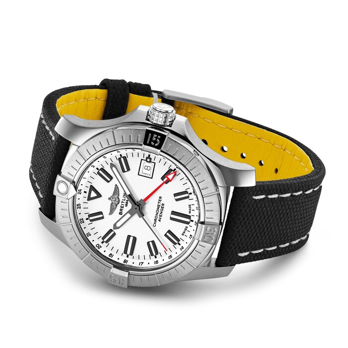 Pre-Owned Breitling Avenger Automatic GMT 43 Stainless Steel Leather Strap Watch