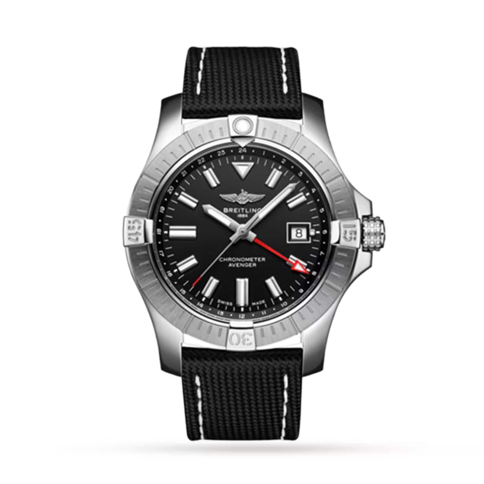 Pre-Owned Breitling Avenger Automatic GMT 43 Stainless Steel Leather Strap Watch