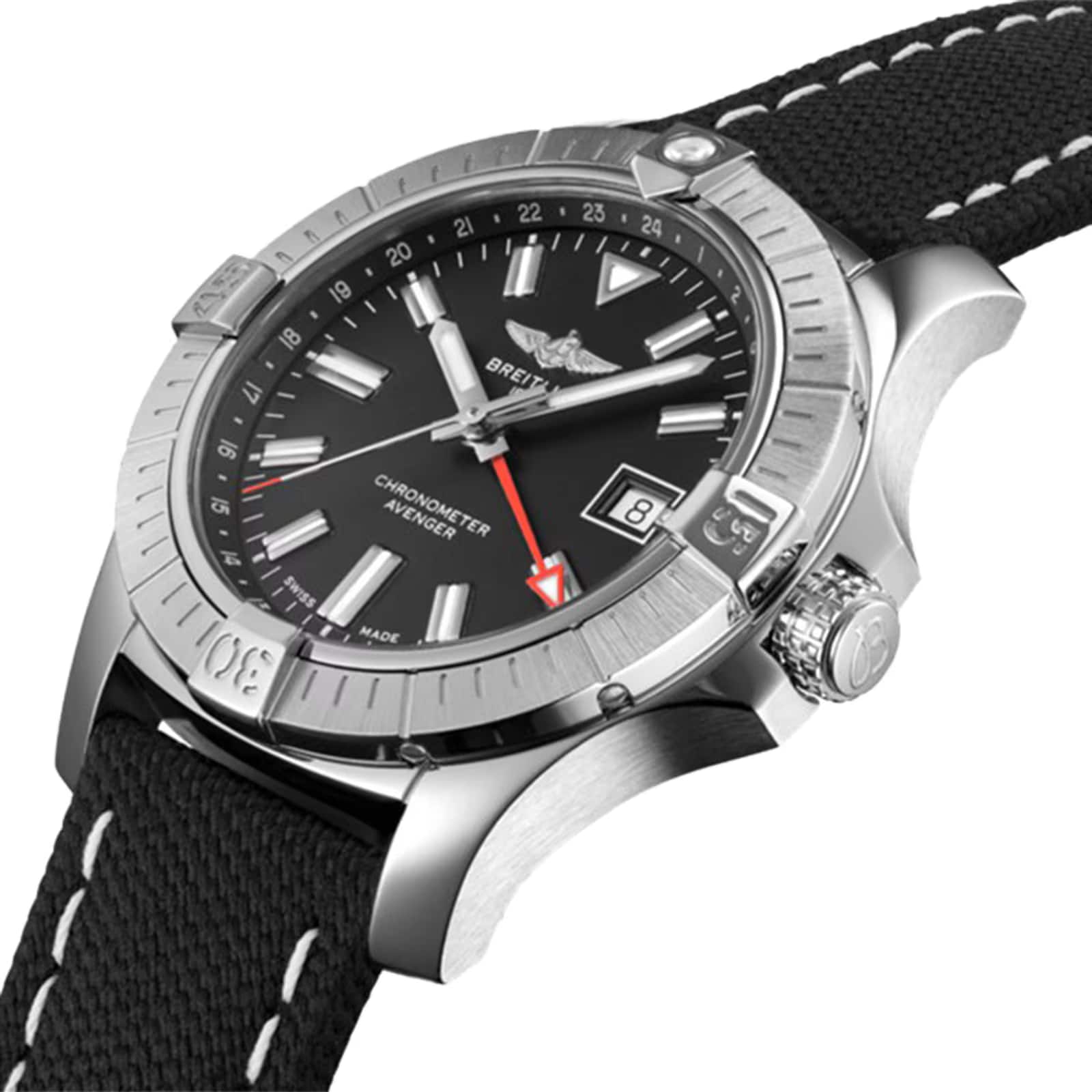 Pre-Owned Breitling Avenger Automatic GMT 43 Stainless Steel Leather Strap Watch