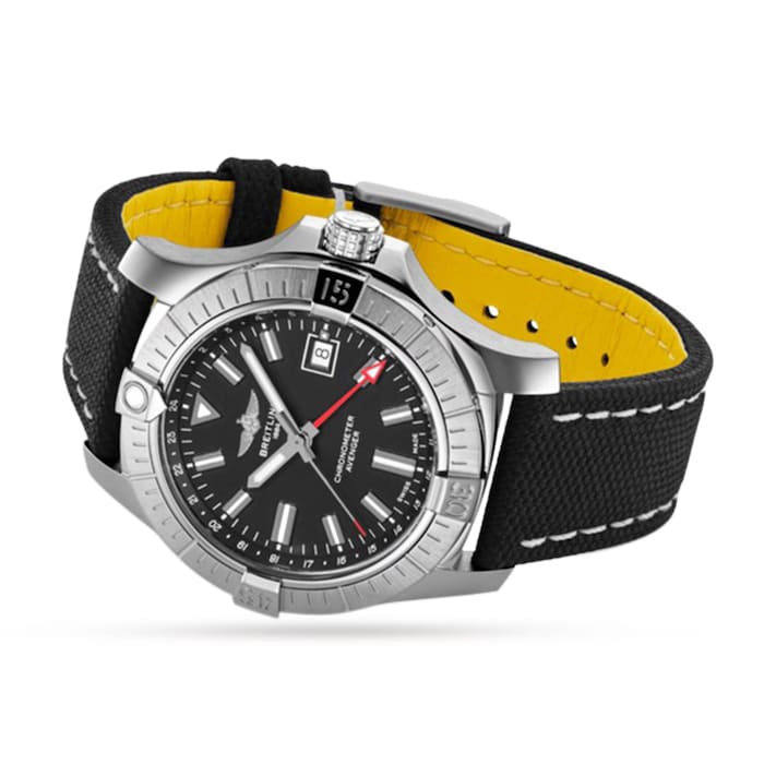 Pre-Owned Breitling Avenger Automatic GMT 43 Stainless Steel Leather Strap Watch