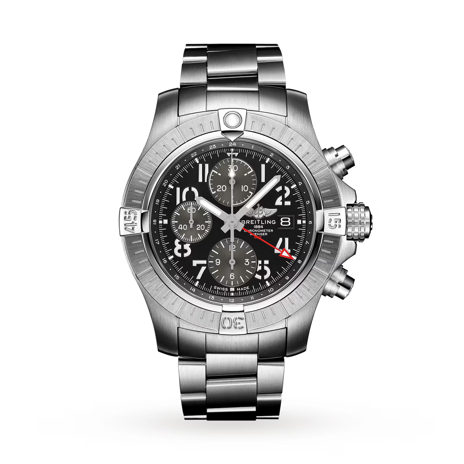 Pre-Owned Breitling Avenger Chronograph GMT 45 Stainless Steel 45mm Automatic Mens Watch Pre-Owned Breitling Avenger Chronograph GMT 45 Stainless Steel 45mm Automatic Mens Watch