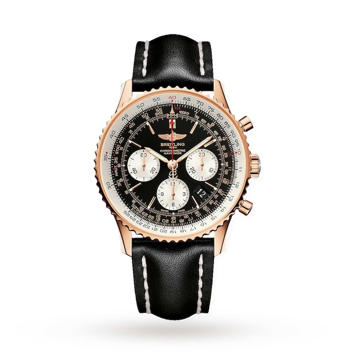 Pre-Owned Breitling Navitimer Automatic 18ct Red Gold Leather Strap 43mm Mens Watch