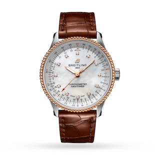 Pre-Owned Breitling Navitimer Automatic 35 Stainless Steel & 18k Red Gold Leather Strap Watch
