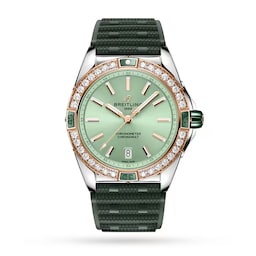 47010461 - Super Chronomat Automatic 38 Green Stainless Steel & 18ct Rose Gold Rubber Strap Watch