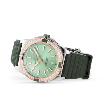 Pre-Owned Breitling Super Chronomat Automatic 38 Green Stainless Steel & 18ct Rose Gold Rubber Strap Watch Pre-Owned Breitling Super Chronomat Automatic 38 Green Stainless Steel & 18ct Rose Gold Rubber Strap Watch