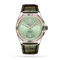 47010462 - Super Chronomat Automatic 38 Green Stainless Steel & 18ct Rose Gold Leather Strap Watch
