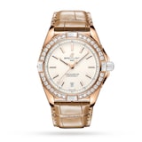 Pre-Owned Breitling Super Chronomat Automaticmatic 38 Origins White 18ct Rose Gold Brown Leather Strap Watch