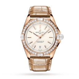 47010463 - Super Chronomat Automatic 38 Origins White 18ct Rose Gold Brown Leather Strap Watch