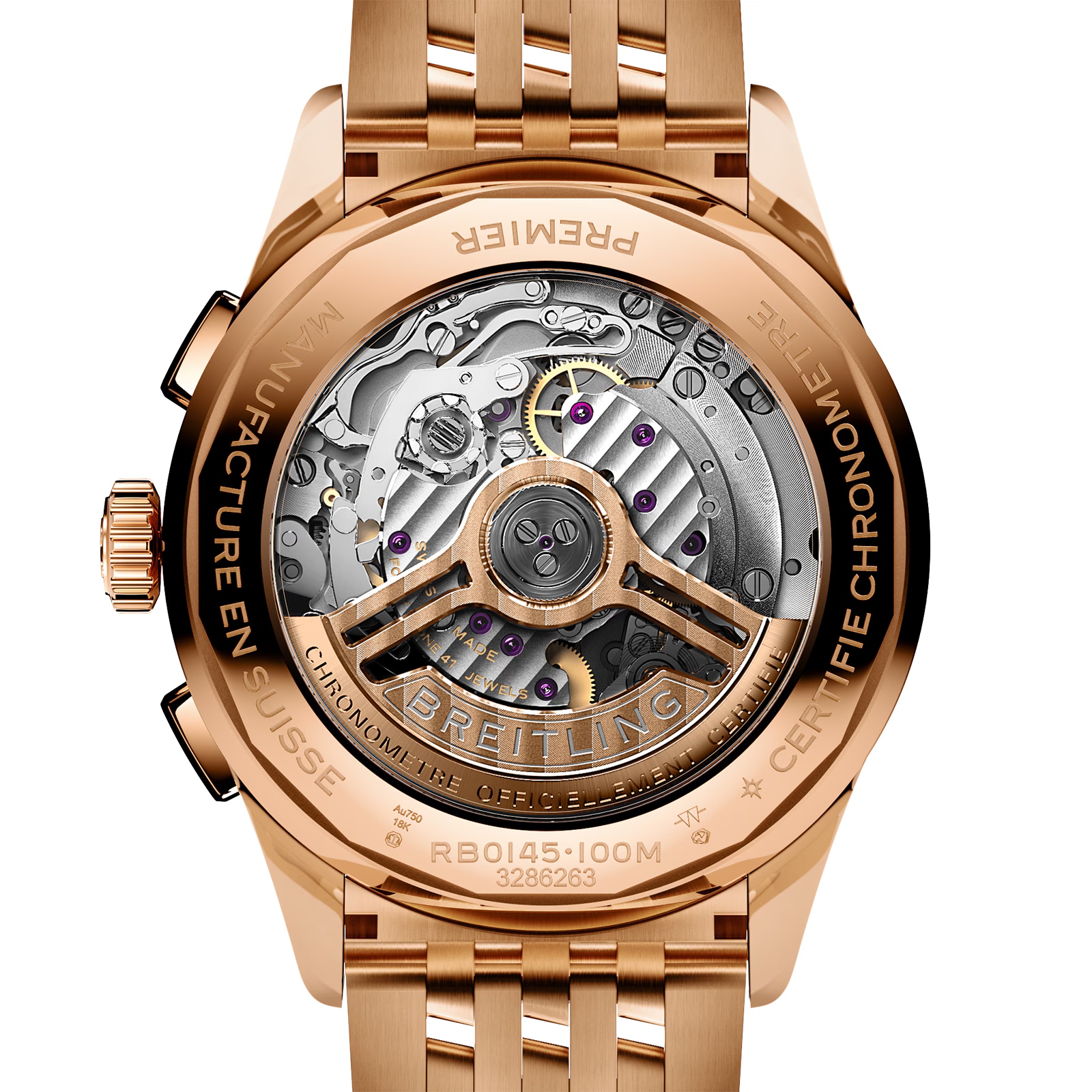 Pre-Owned Breitling Premier B01 Chronograph 42mm Automatic Mens Watch Silver 18ct Rose Gold