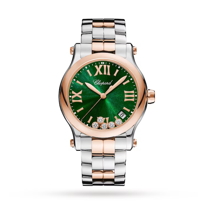 Happy Sport 36 mm, quartz, ethical rose gold, stainless Stainless Steel, diamonds