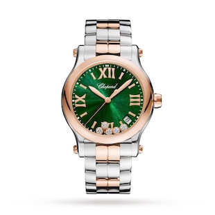 Pre-Owned Chopard Happy Sport 36 mm, quartz, ethical rose gold, stainless steel, diamonds