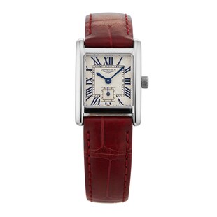Pre-Owned Longines Mini DolceVita 21.5mm X 29mm Ladies Watch Silver Red Alligator