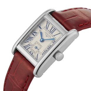 Pre-Owned Longines Mini DolceVita 21.5mm X 29mm Ladies Watch Silver Red Alligator