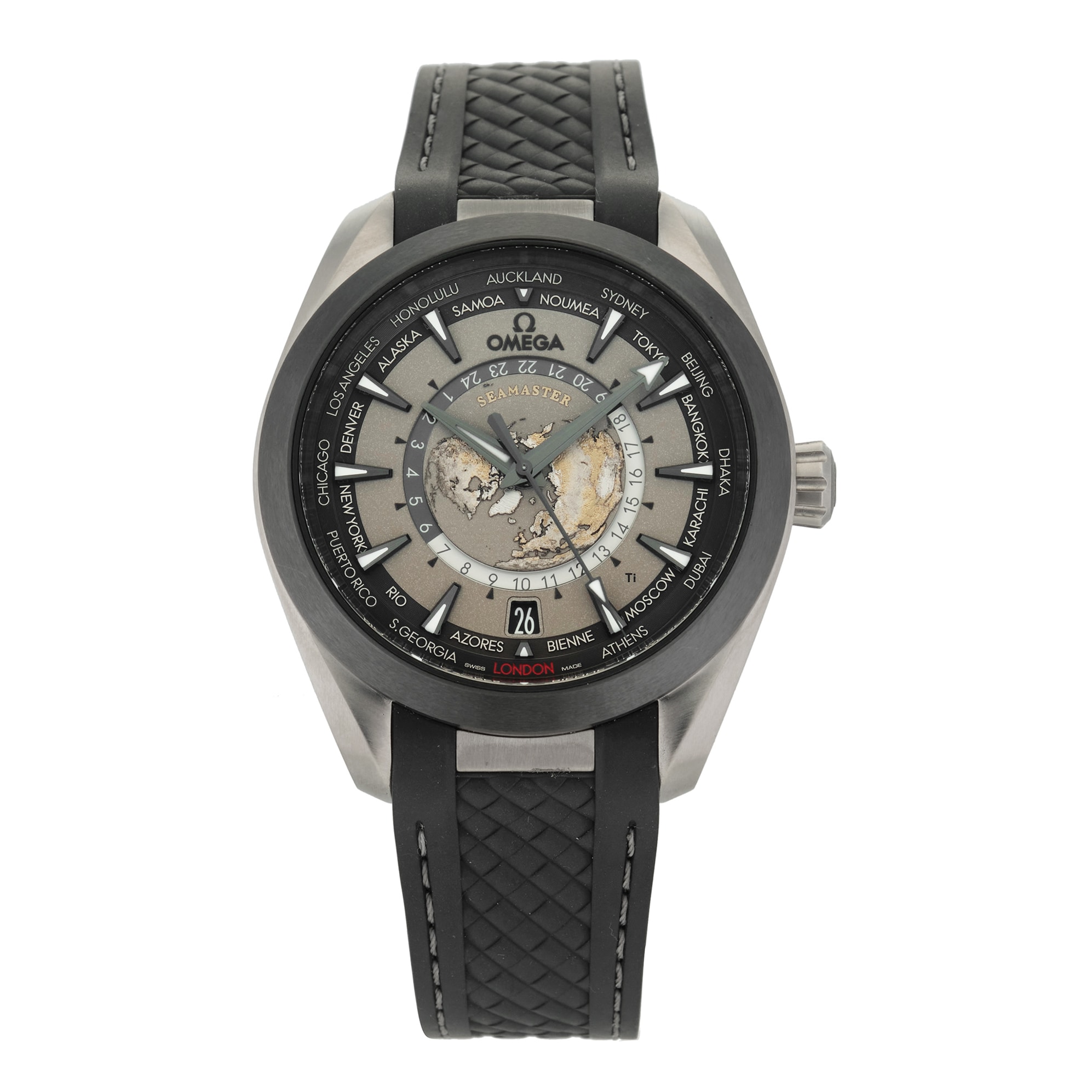 Ex-Display Omega Seamaster Aqua Terra 150m Co Axial Master Chronometer GMT Worldtimer 43mm Automatic Mens Watch Black Rubber Ex-Display Omega Seamaster Aqua Terra 150m Co Axial Master Chronometer GMT Worldtimer 43mm Automatic Mens Watch Black Rubber