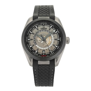 Pre-Owned Omega Seamaster Aqua Terra 150m Co Axial Master Chronometer GMT Worldtimer 43mm Mens Watch Black Rubber