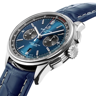 Pre-Owned Breitling Premier B01 Chronograph 42 Stainless Steel Leather Strap Watch