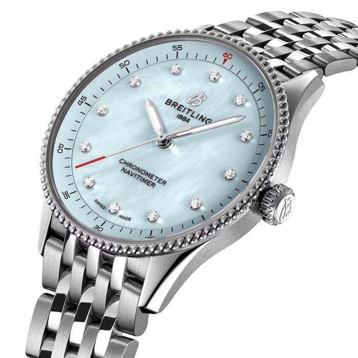 Pre-Owned Breitling Navitimer 32mm Ladies Watch Blue Mother Of Pearl