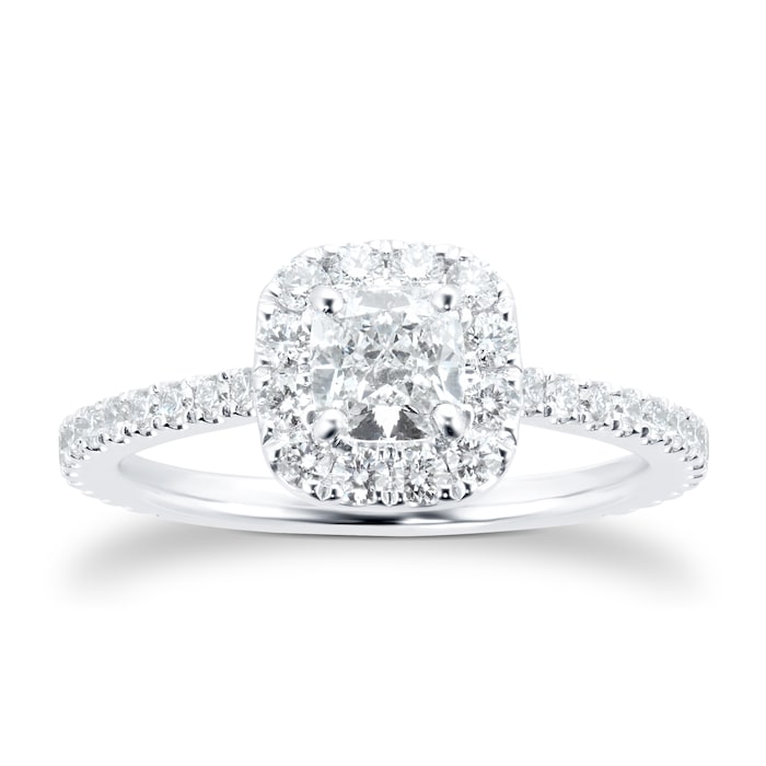 Mayors Platinum Cushion Halo Engagement Ring with Set Shoulders